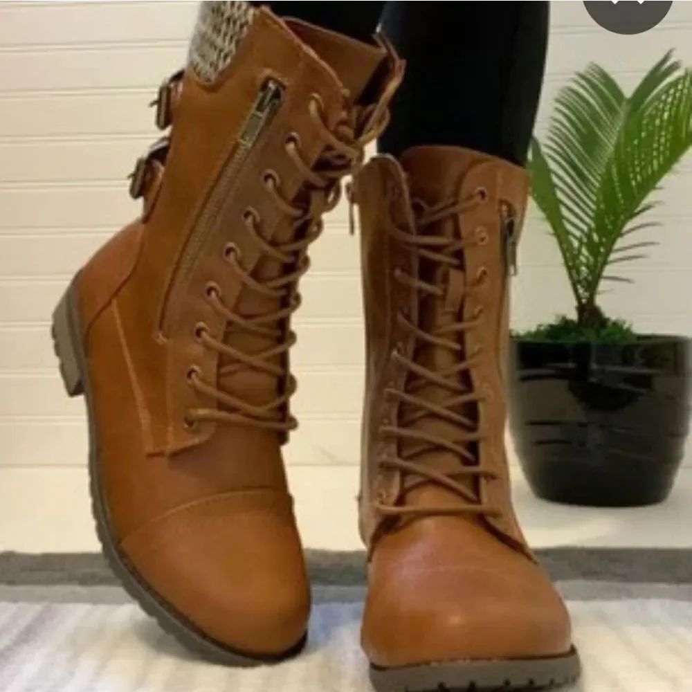 BRAND NEW SHOE LAND KASEY WOMEN'S LACE-UP MILITARY COMBAT MID CALF